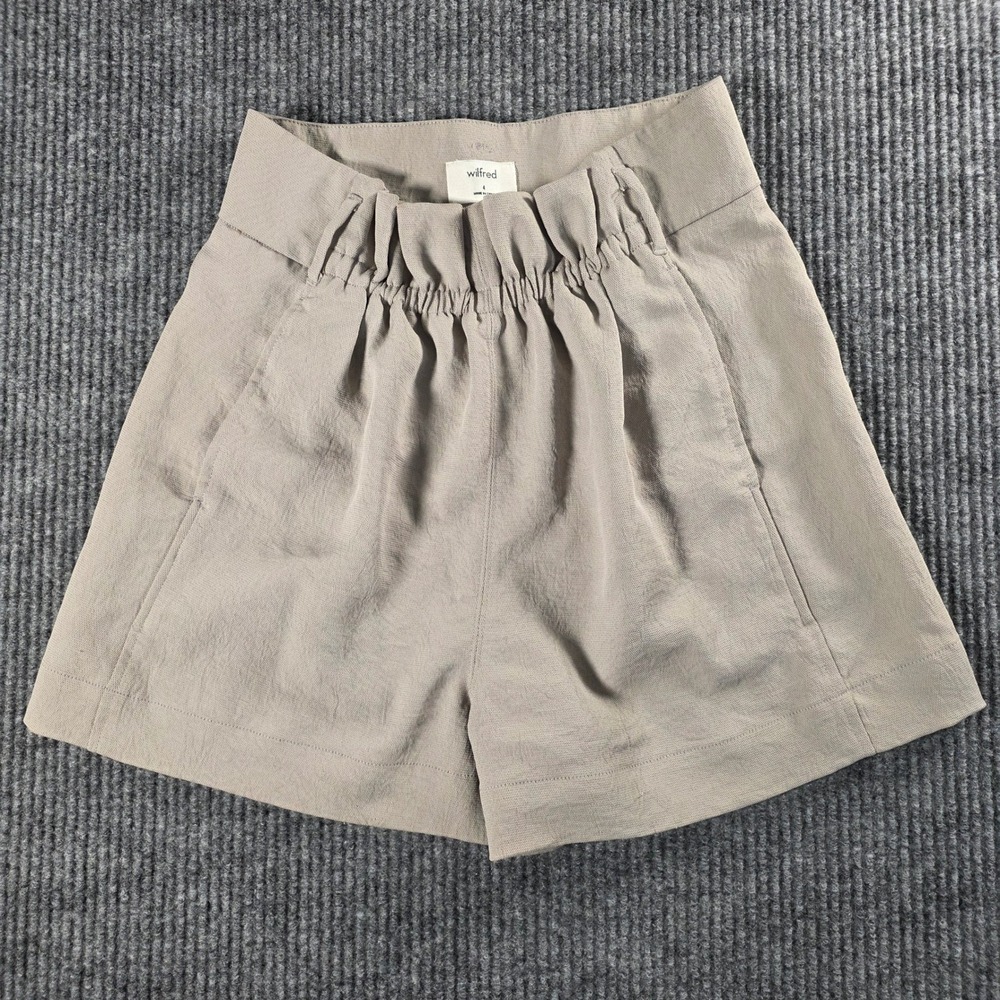 Wilfred Aritzia Womens Beige High Waisted Paperbag Shorts Size 4 Taupe Tan